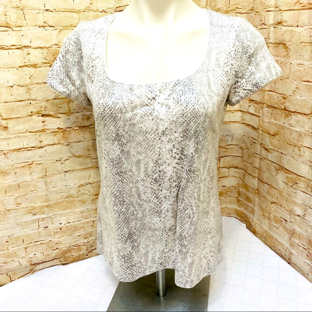 WHITE HOUSE BLACK MARKET Gray White Fully Sequined Tee Top Shirt Size S Lined.